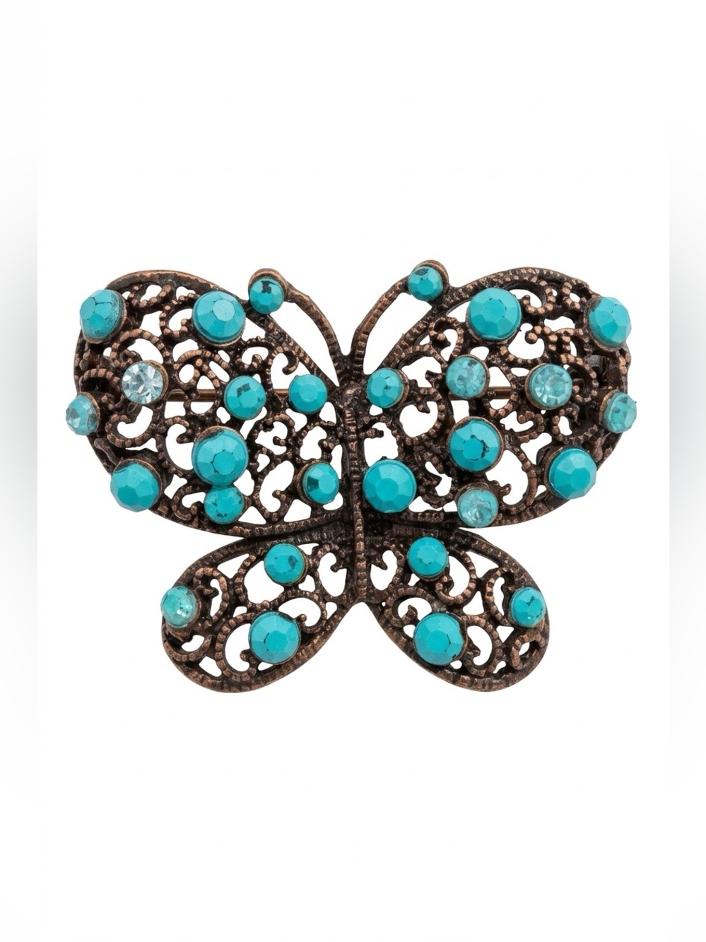 Turquoise tone Crystal Butterfly Brooch - Women Jewelry